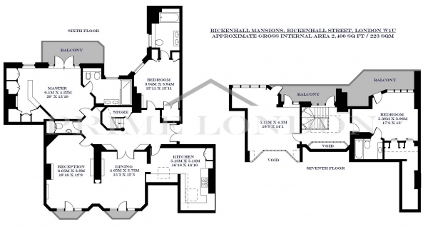 Floor Plan Image for 3 Bedroom Penthouse to Rent in Bickenhall Mansions, Bickenhall Street, Marylebone