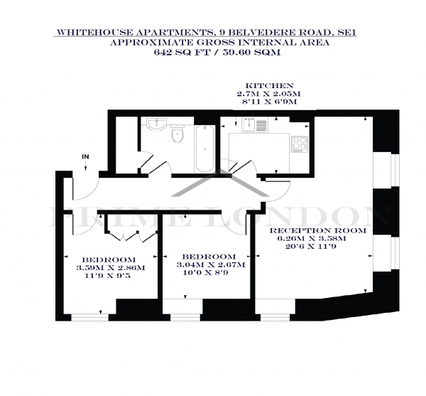 Floor Plan Image for 2 Bedroom Apartment for Sale in Whitehouse Apartments, 9 Belvedere Road, South Bank