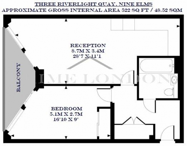 Floor Plan Image for 1 Bedroom Apartment to Rent in Three Riverlight Quay, Nine Elms, London