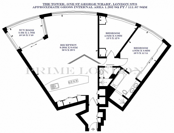 Floor Plan Image for 2 Bedroom Apartment to Rent in The Tower, One St George Wharf, London