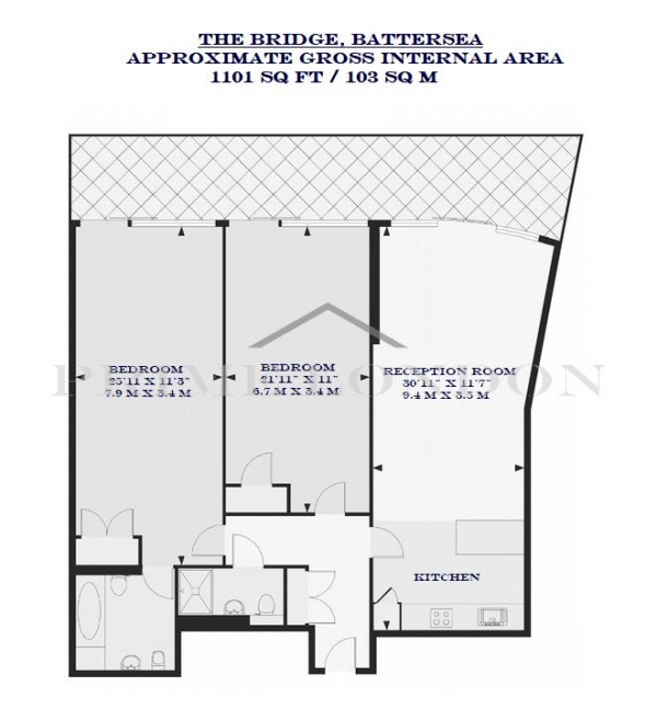 Floor Plan Image for 2 Bedroom Apartment to Rent in The Bridge, 334 Queenstown Road, London