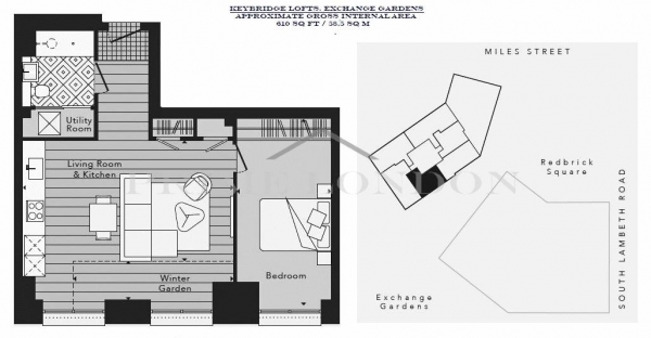 Floor Plan Image for 1 Bedroom Apartment for Sale in Keybridge Tower, 1 Exchange Gardens, Vauxhall