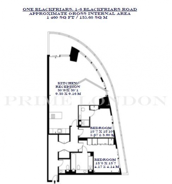 Floor Plan Image for 2 Bedroom Apartment to Rent in One Blackfriars, 1-16 Blackfriars Road, London