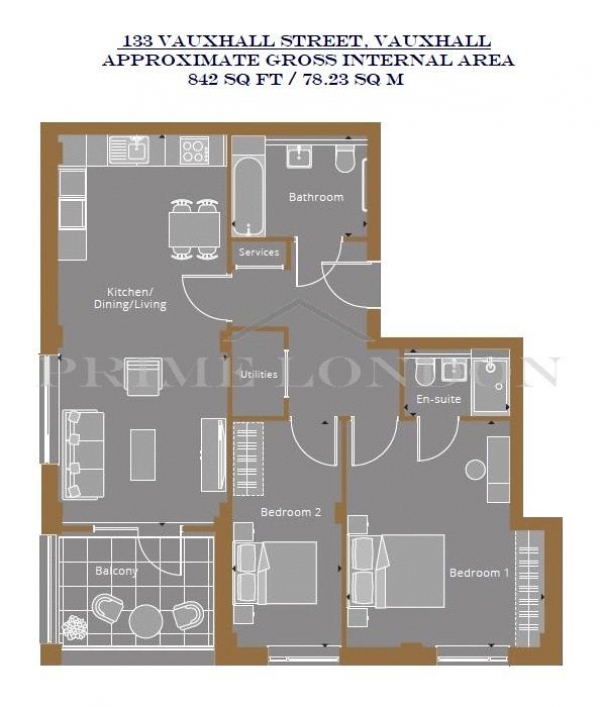 Floor Plan Image for 2 Bedroom Apartment to Rent in 133 Vauxhall Street, Vauxhall, London