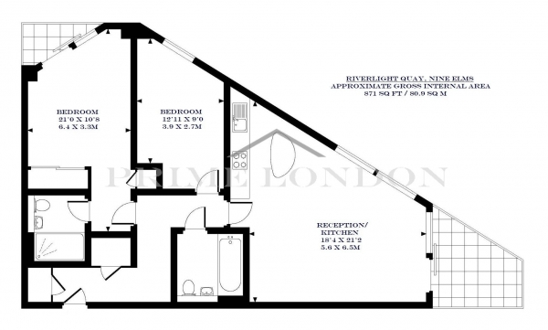 Floor Plan Image for 2 Bedroom Apartment to Rent in One Riverlight Quay, Nine Elms, London