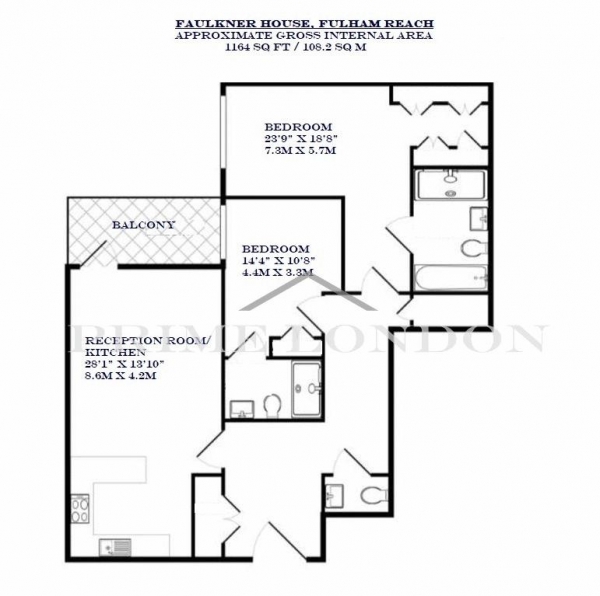 Floor Plan Image for 2 Bedroom Apartment for Sale in Faulkner House, Fulham Reach, London