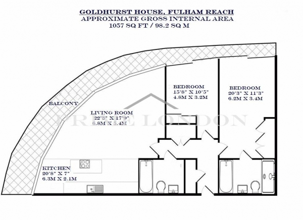 Floor Plan Image for 2 Bedroom Apartment for Sale in Goldhurst House, Fulham Reach, London