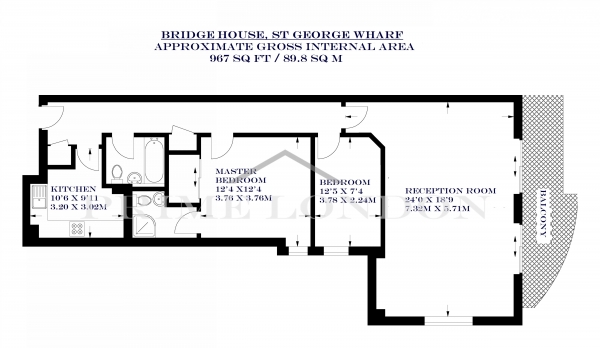 Floor Plan Image for 2 Bedroom Apartment to Rent in Bridge House, St George Wharf, Vauxhall