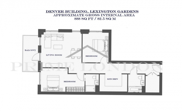 Floor Plan Image for 2 Bedroom Apartment for Sale in Denver House, Lexington Gardens, The Residence