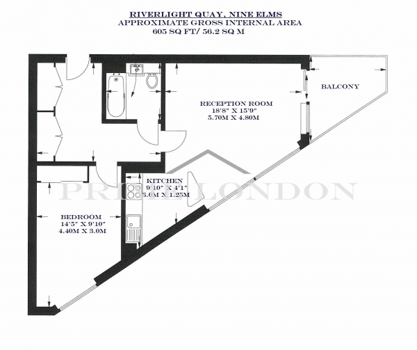 Floor Plan Image for 1 Bedroom Apartment for Sale in One Riverlight Quay, Nine Elms, London