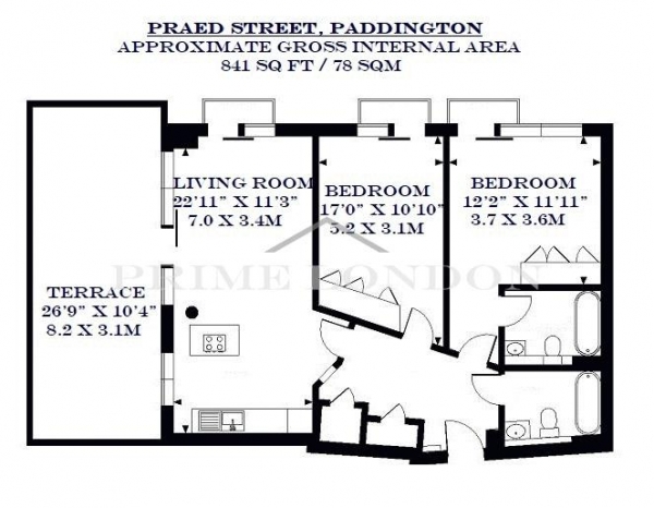 Floor Plan Image for 2 Bedroom Apartment to Rent in Peninsula Apartments, Paddington, London