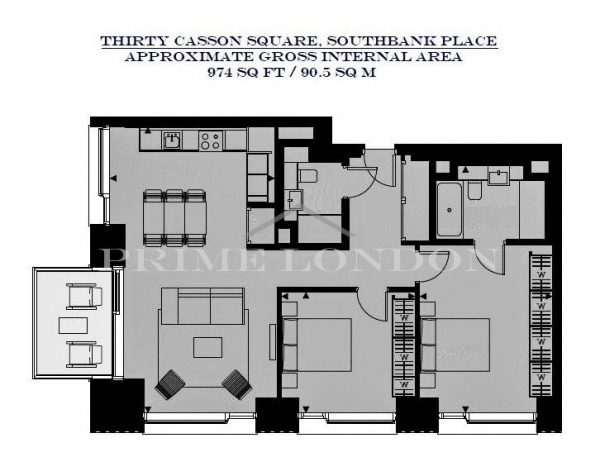 Floor Plan Image for 2 Bedroom Apartment to Rent in Thirty Casson Square, Southbank Place, Waterloo