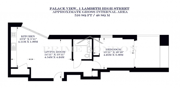 Floor Plan Image for 1 Bedroom Apartment to Rent in Palace View, 1 Lambeth High Street, London