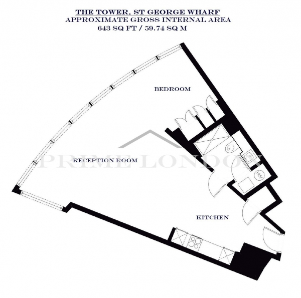 Floor Plan Image for 1 Bedroom Apartment to Rent in The Tower, One St George Wharf, London