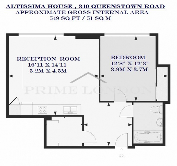 Floor Plan Image for 1 Bedroom Apartment to Rent in Altissima House, Vista Chelsea Bridge Wharf, London