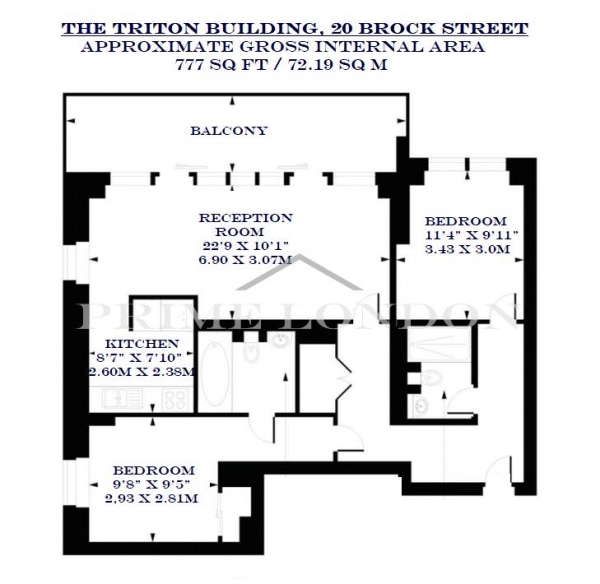 Floor Plan Image for 2 Bedroom Apartment to Rent in The Triton Building, Warren Street, London