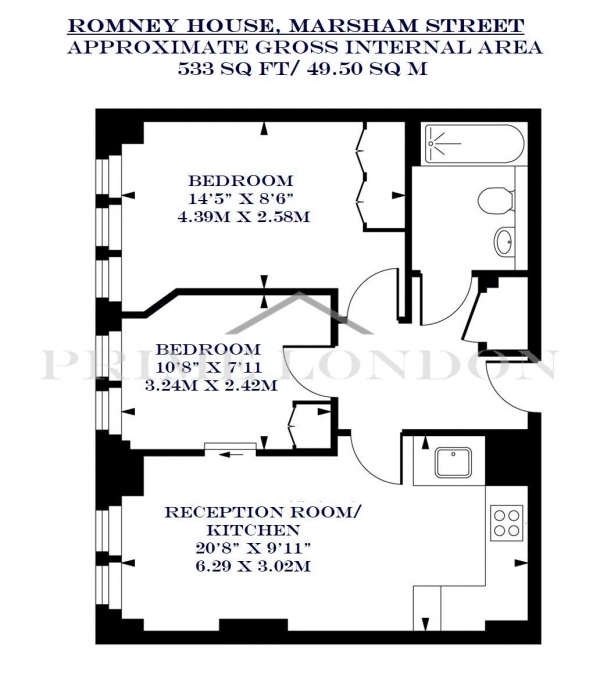 Floor Plan Image for 2 Bedroom Apartment to Rent in Romney House, Marsham Street, Westminster