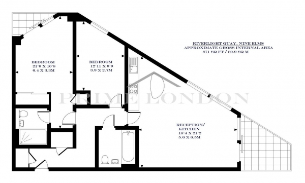 Floor Plan Image for 2 Bedroom Apartment to Rent in Two Riverlight Quay, Nine Elms, London