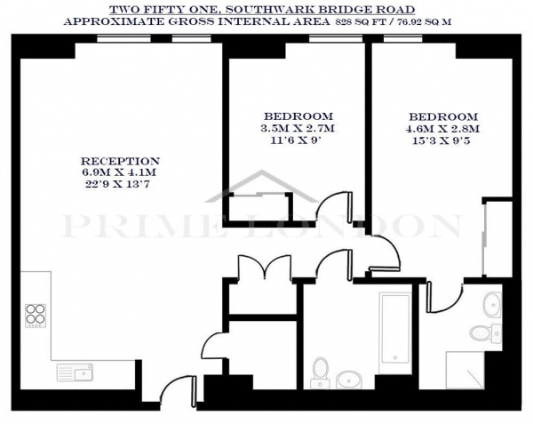 Floor Plan Image for 2 Bedroom Apartment to Rent in Two Fifty One, Southwark Bridge Road, London