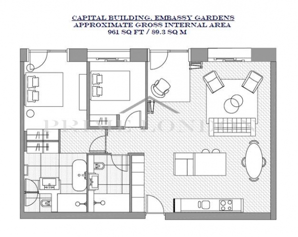 Floor Plan Image for 2 Bedroom Apartment to Rent in Capital Building, Embassy Gardens, Nine Elms