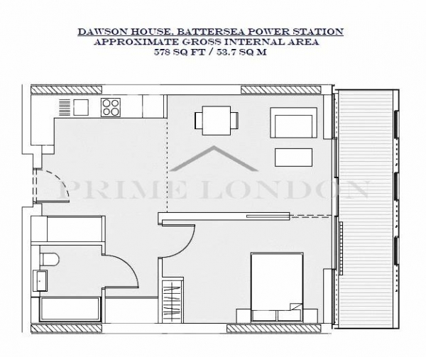 Floor Plan Image for 1 Bedroom Apartment for Sale in Dawson House, Battersea Power Station, London