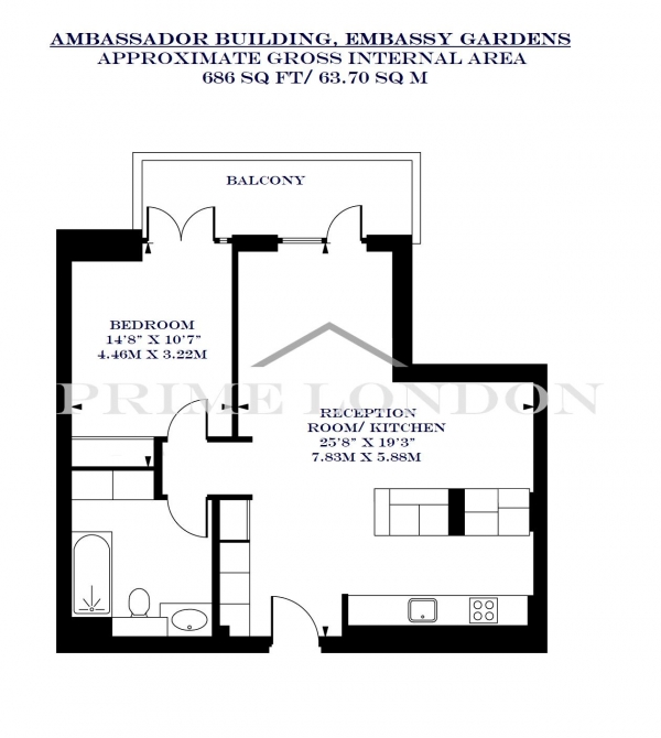 Floor Plan Image for 1 Bedroom Apartment to Rent in Ambassador Building, Embassy Gardens, Nine Elms