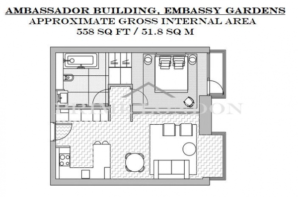 Floor Plan Image for 1 Bedroom Apartment to Rent in Ambassador Building, Embassy Gardens, Nine Elms