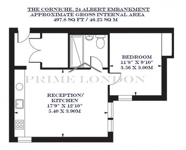 Floor Plan Image for 1 Bedroom Apartment to Rent in The Corniche, 24 Albert Embankment, London