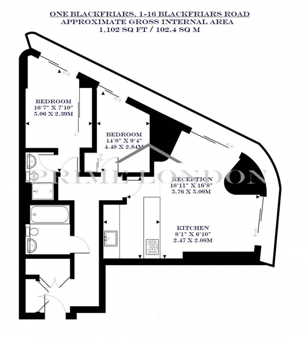 Floor Plan Image for 2 Bedroom Apartment to Rent in One Blackfriars, 1-16 Blackfriars Road, Bankside