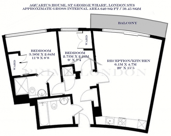 Floor Plan Image for 2 Bedroom Apartment for Sale in Aquarius House, St George Wharf, Vauxhall