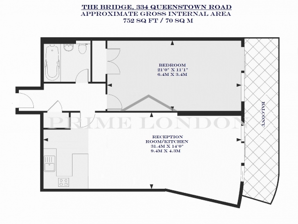 Floor Plan Image for 1 Bedroom Apartment to Rent in The Bridge, 334 Queenstown Road, London