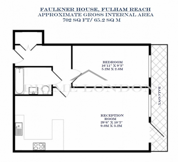 Floor Plan Image for 1 Bedroom Apartment to Rent in Faulkner House, Fulham Reach, London