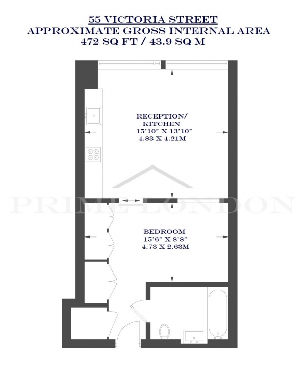 Floor Plan Image for 1 Bedroom Apartment to Rent in 55 Victoria Street, Westminster, London