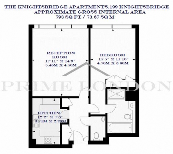 Floor Plan Image for 1 Bedroom Apartment to Rent in The Knightsbridge, 199 Knightsbridge, London