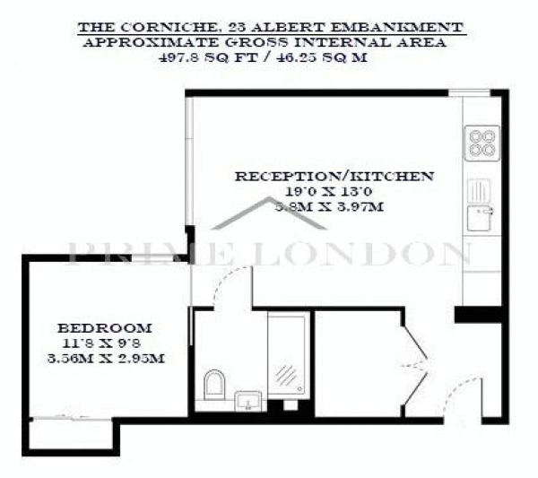 Floor Plan Image for 1 Bedroom Apartment to Rent in The Corniche, 24 Albert Embankment, London