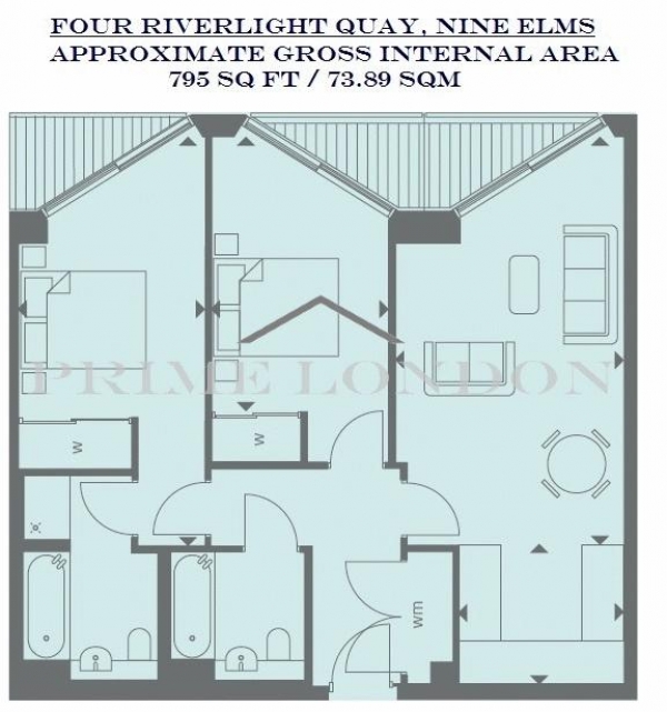 Floor Plan Image for 2 Bedroom Apartment to Rent in Four Riverlight Quay, Nine Elms, London