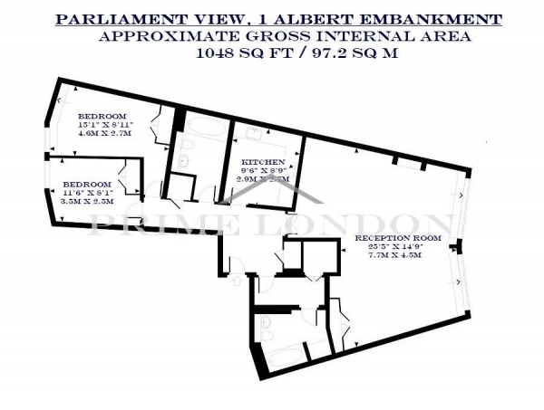 Floor Plan Image for 2 Bedroom Apartment to Rent in Parliament View Apartments, 1 Albert Embankment, London