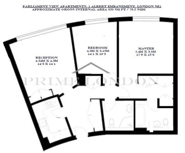 Floor Plan Image for 2 Bedroom Apartment to Rent in Parliament View Apartments, 1 Albert Embankment