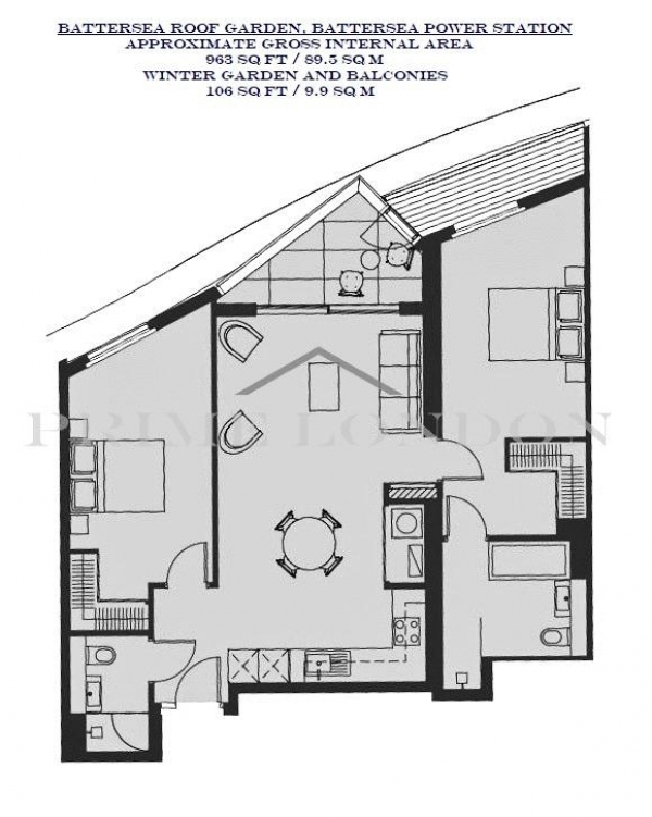 Floor Plan Image for 2 Bedroom Apartment for Sale in Battersea Roof Gardens, Battersea Power Station, London