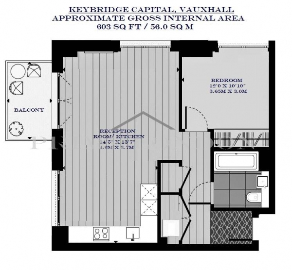 Floor Plan Image for 1 Bedroom Apartment for Sale in Keybridge Capital, Exchange Gardens, Vauxhall