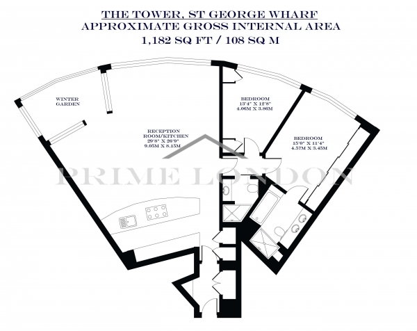 Floor Plan Image for 2 Bedroom Apartment to Rent in The Tower, One St George Wharf, London