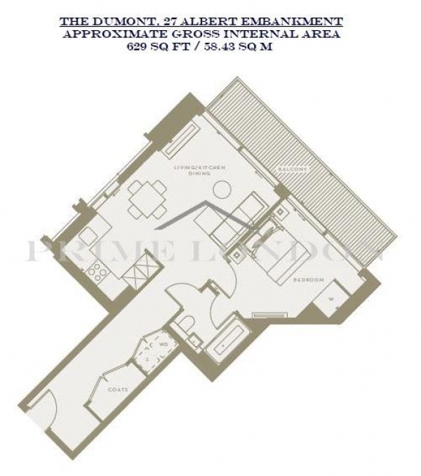 Floor Plan Image for 1 Bedroom Apartment to Rent in The Dumont, 27 Albert Embankment, London