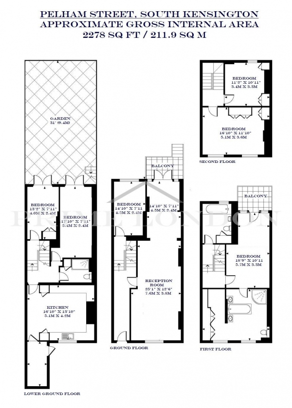 Floor Plan Image for 5 Bedroom Terraced House to Rent in Pelham Street, South Kensington, London