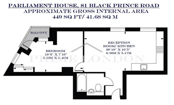 Floor Plan Image for 1 Bedroom Apartment to Rent in Parliament House, 81 Black Prince Road, London