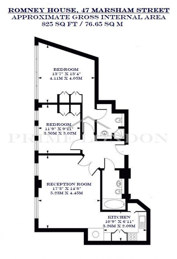 Floor Plan Image for 2 Bedroom Apartment to Rent in Romney House, Marsham Street, Westminster