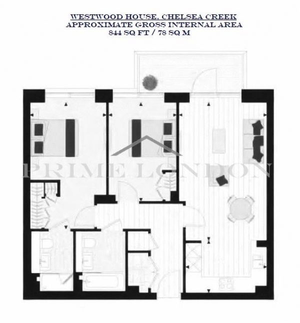 Floor Plan Image for 2 Bedroom Apartment for Sale in Westwood House, Chelsea Creek, London