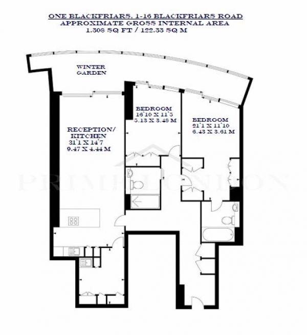 Floor Plan Image for 2 Bedroom Apartment for Sale in One Blackfriars, 1-16 Blackfriars Road, London