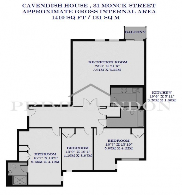 Floor Plan Image for 3 Bedroom Apartment to Rent in Cavendish House, 31 Monck Street, Westminster