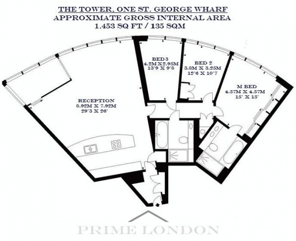 Floor Plan Image for 3 Bedroom Apartment for Sale in The Tower, One St George Wharf, London