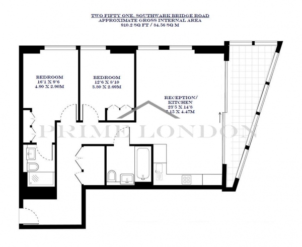 Floor Plan Image for 2 Bedroom Apartment to Rent in Two Fifty One, Southwark Bridge Road, London